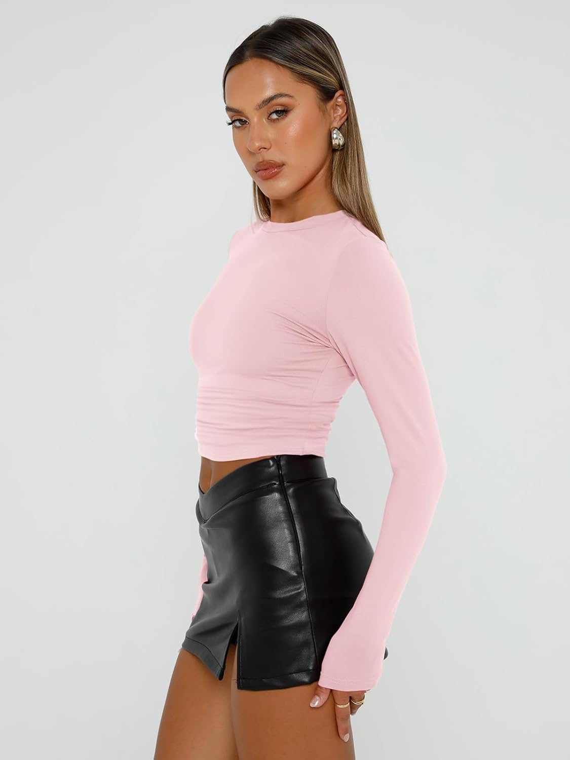 Womens Long Sleeve Shirt Basic Crop Tops Fall Fashion Underscrubs Layer Slim Fit Winter Clothes