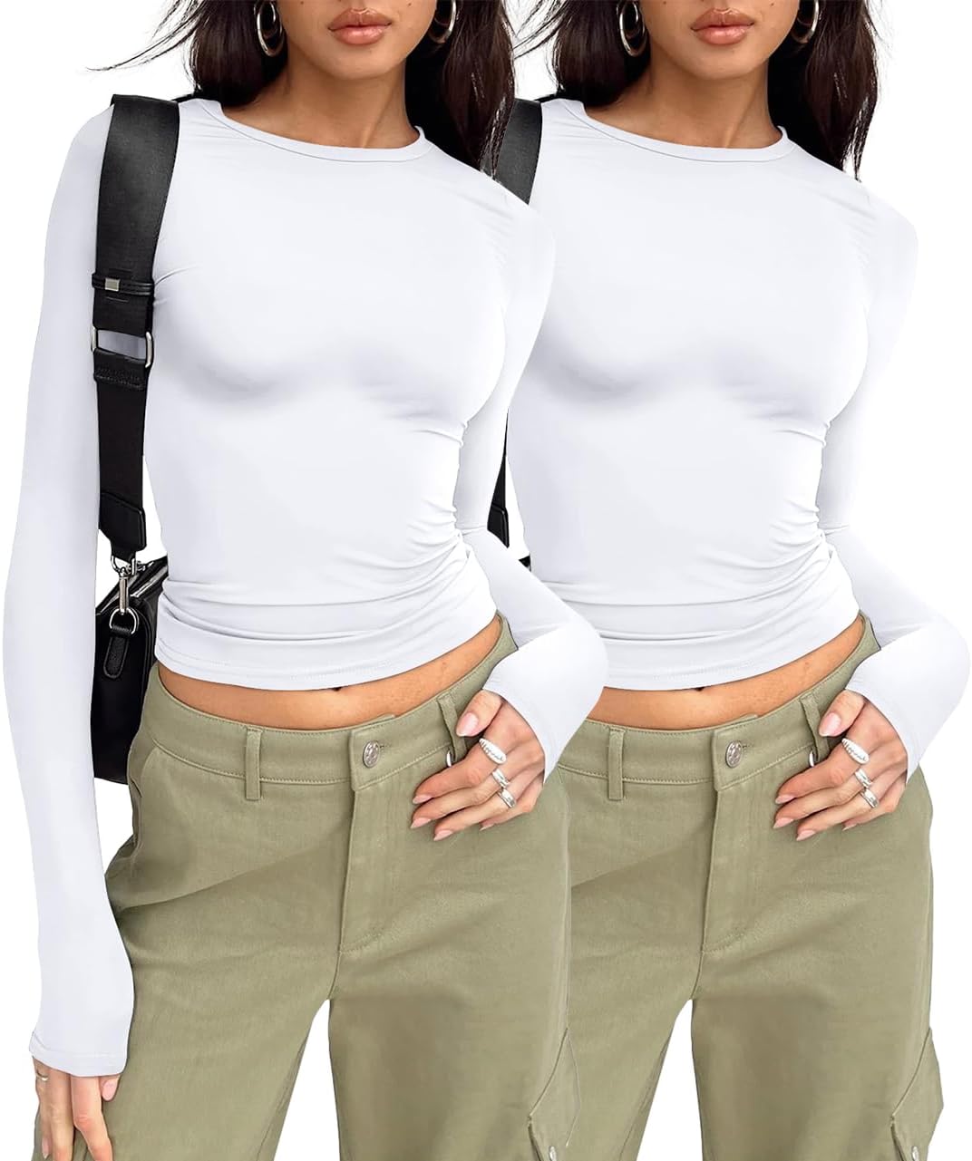 Womens Long Sleeve Shirt Basic Crop Tops Fall Fashion Underscrubs Layer Slim Fit Winter Clothes