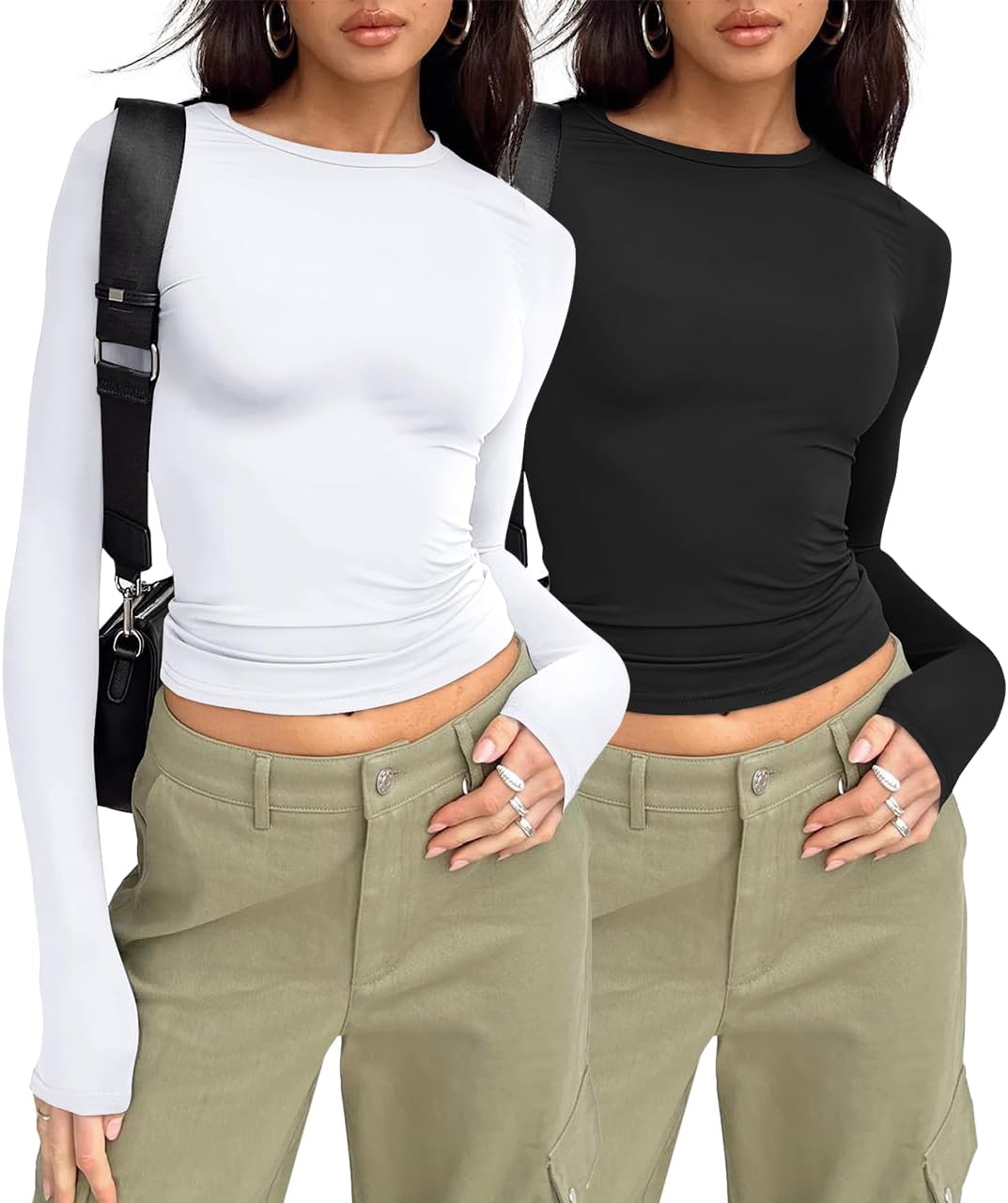 Womens Long Sleeve Shirt Basic Crop Tops Fall Fashion Underscrubs Layer Slim Fit Winter Clothes