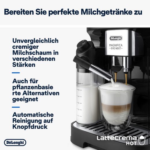 Der Kaffeevollautomat Magnifica Evo Next“ mit der Modellbezeichnung ECAM310.60.B ermöglicht baristaartigen Kaffee per Touchbedienung und ist in der Farbe Schwarz erhältlich