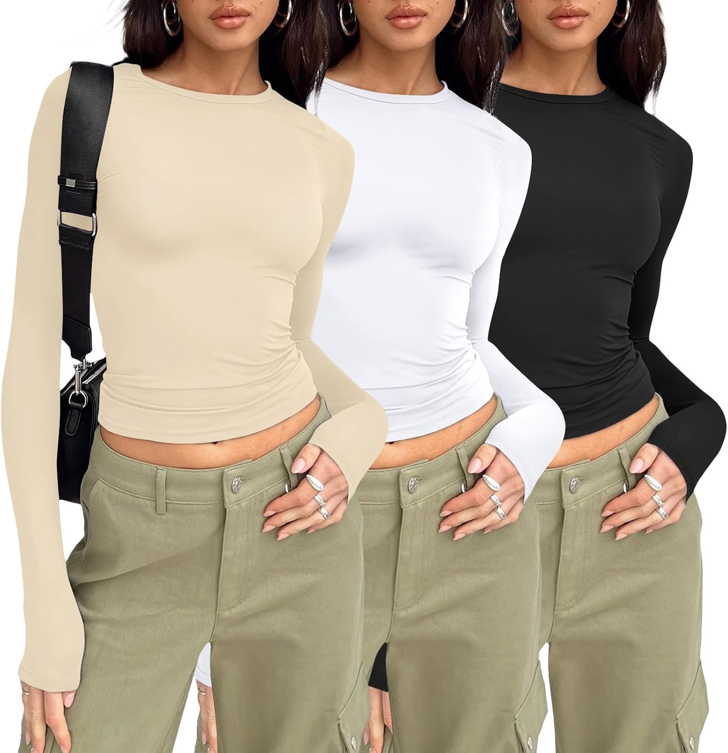 Womens Long Sleeve Shirt Basic Crop Tops Fall Fashion Underscrubs Layer Slim Fit Winter Clothes