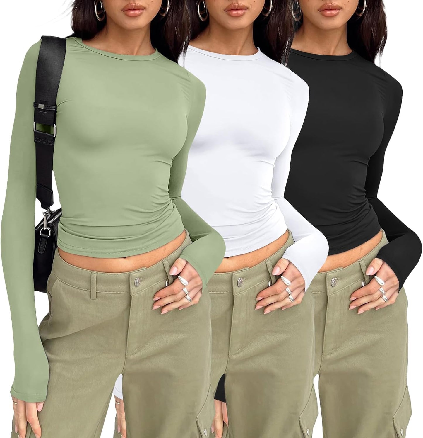Womens Long Sleeve Shirt Basic Crop Tops Fall Fashion Underscrubs Layer Slim Fit Winter Clothes
