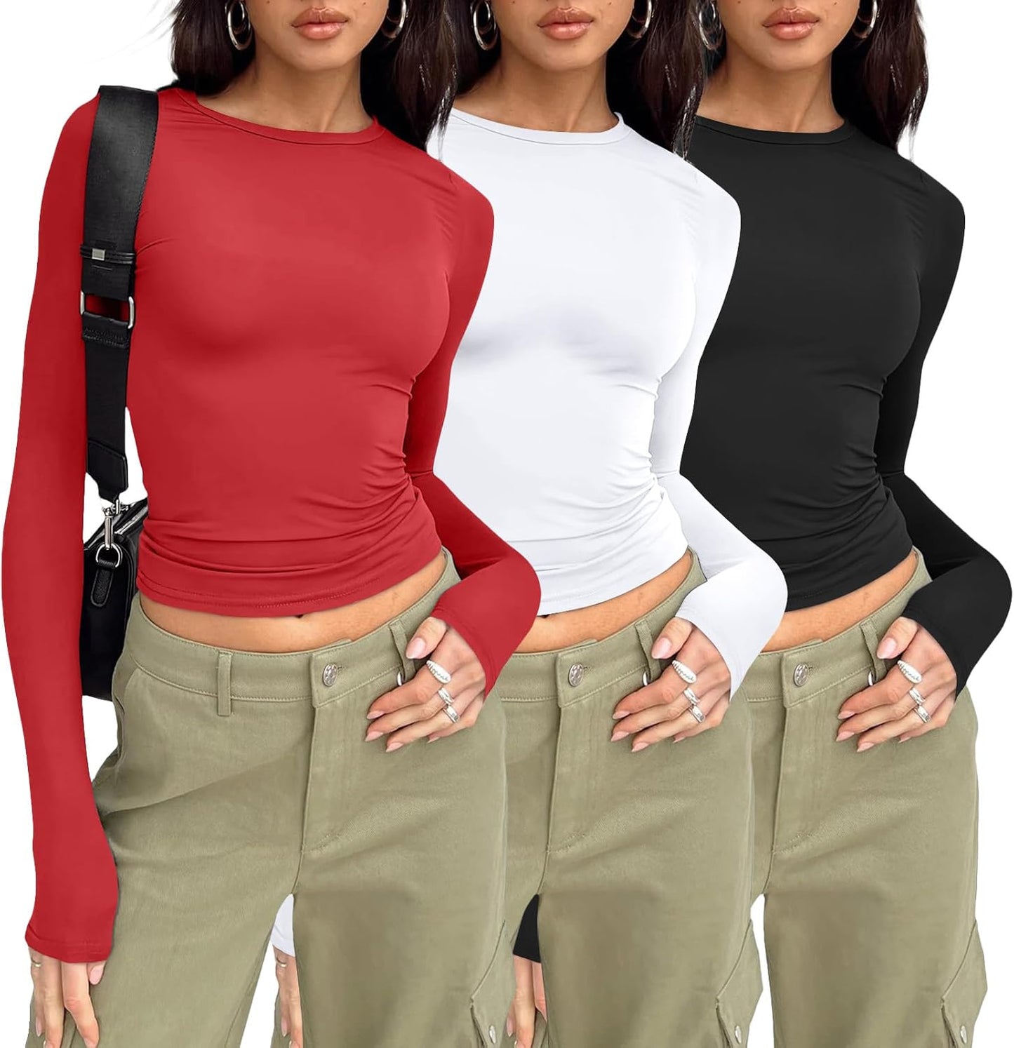 Womens Long Sleeve Shirt Basic Crop Tops Fall Fashion Underscrubs Layer Slim Fit Winter Clothes